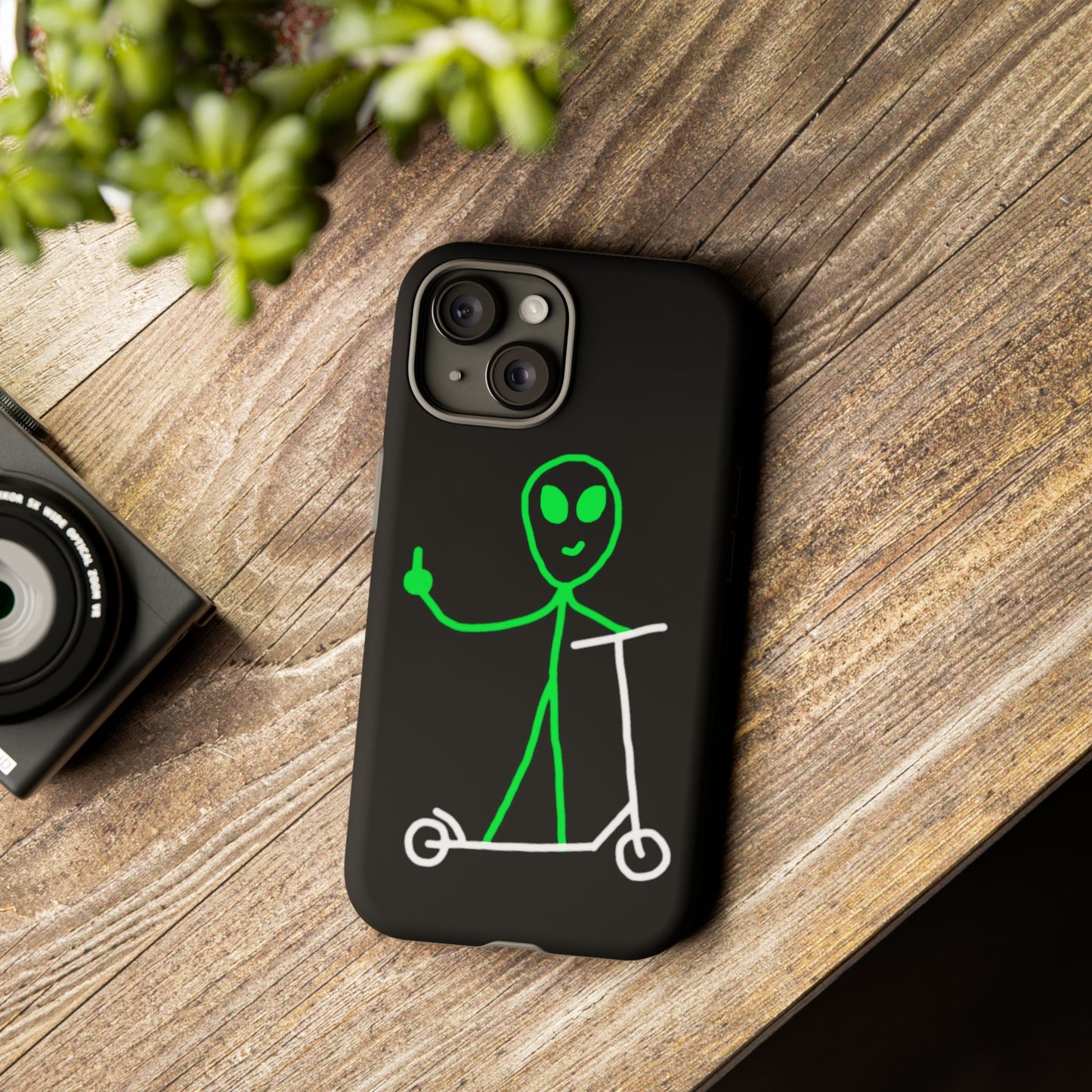 Alien on a Scooter Phone Case (Black)
