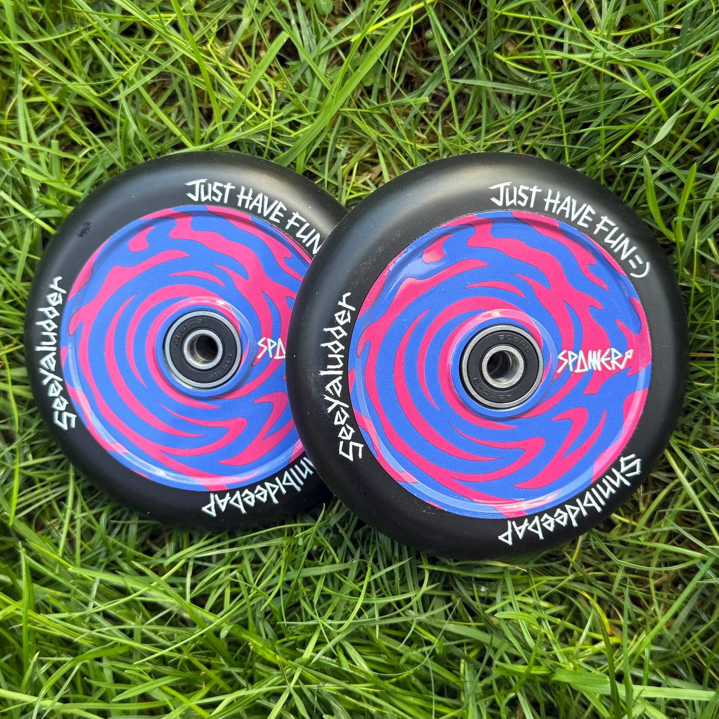 Pink & Blue Swirly Wheels