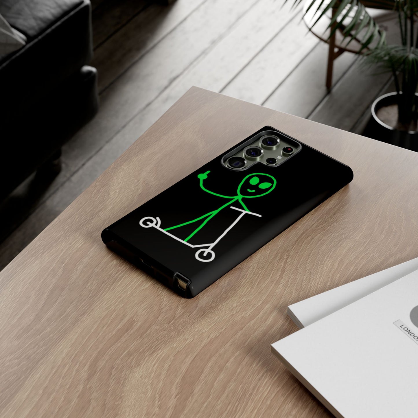 Alien on a Scooter Phone Case (Black)