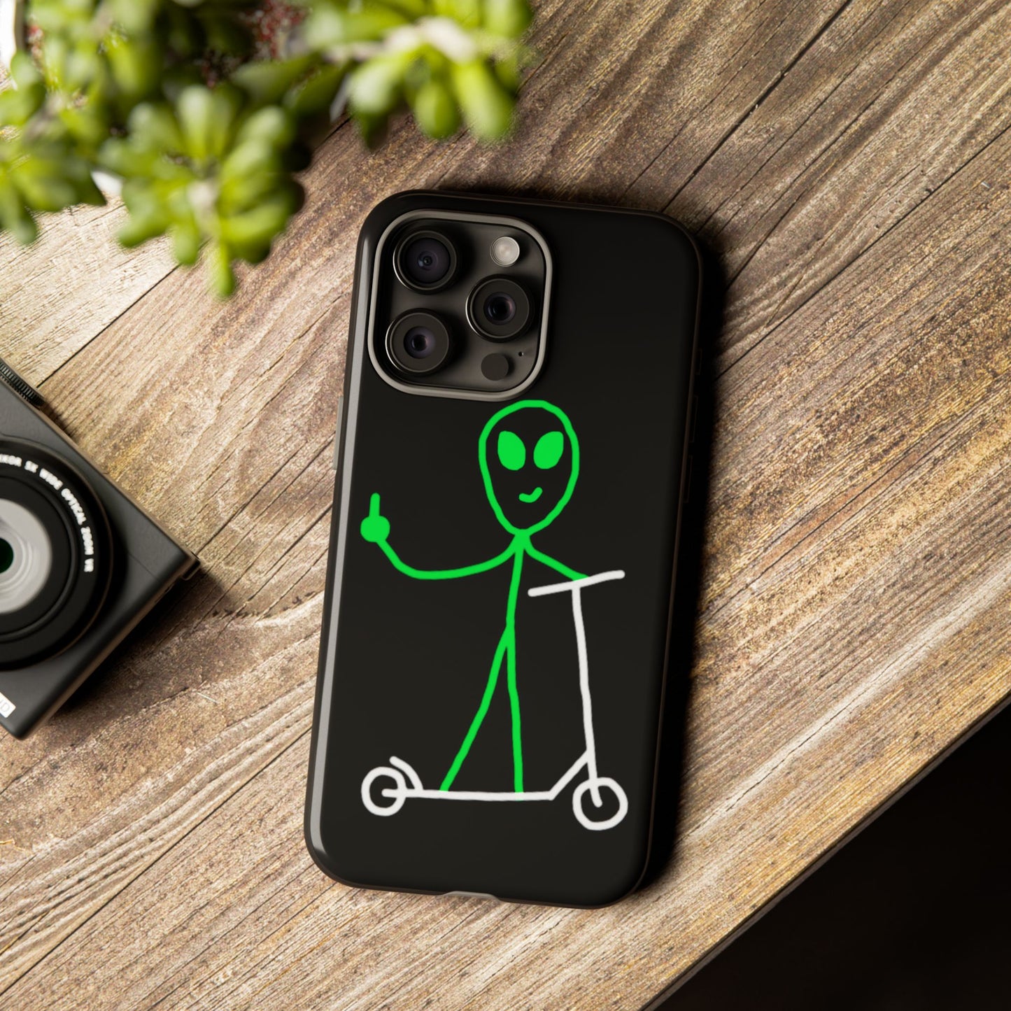 Alien on a Scooter Phone Case (Black)