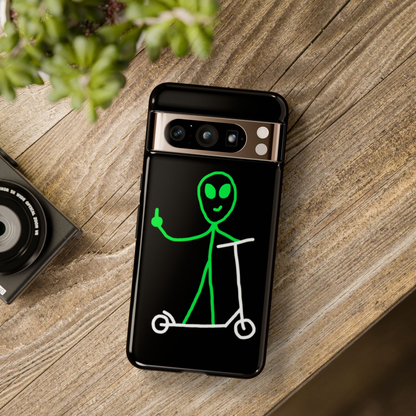 Alien on a Scooter Phone Case (Black)