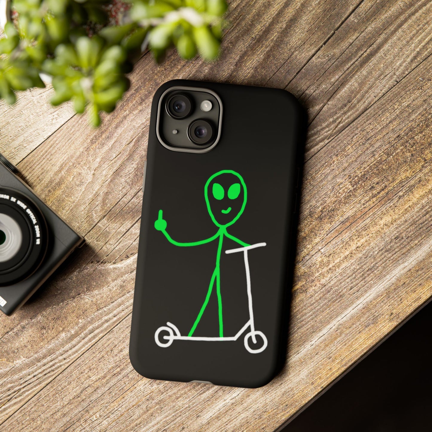 Alien on a Scooter Phone Case (Black)
