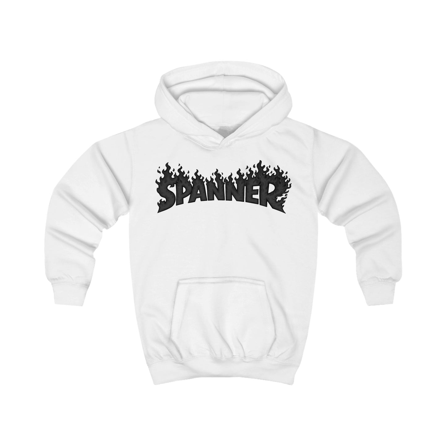 Black Spanner on Fire Hoodie (Kids)