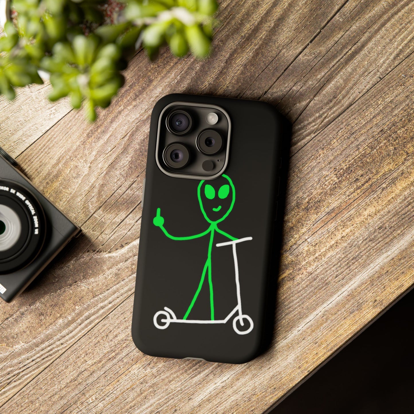 Alien on a Scooter Phone Case (Black)