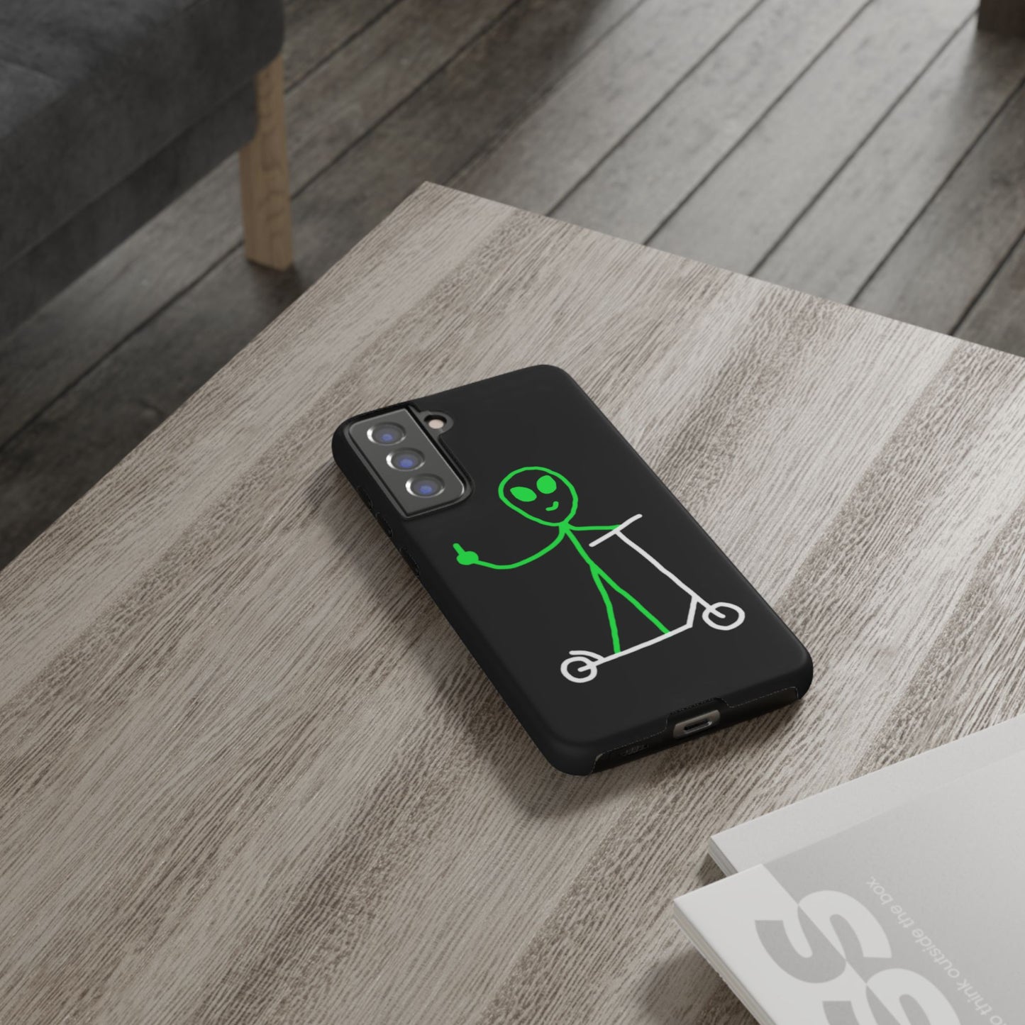 Alien on a Scooter Phone Case (Black)