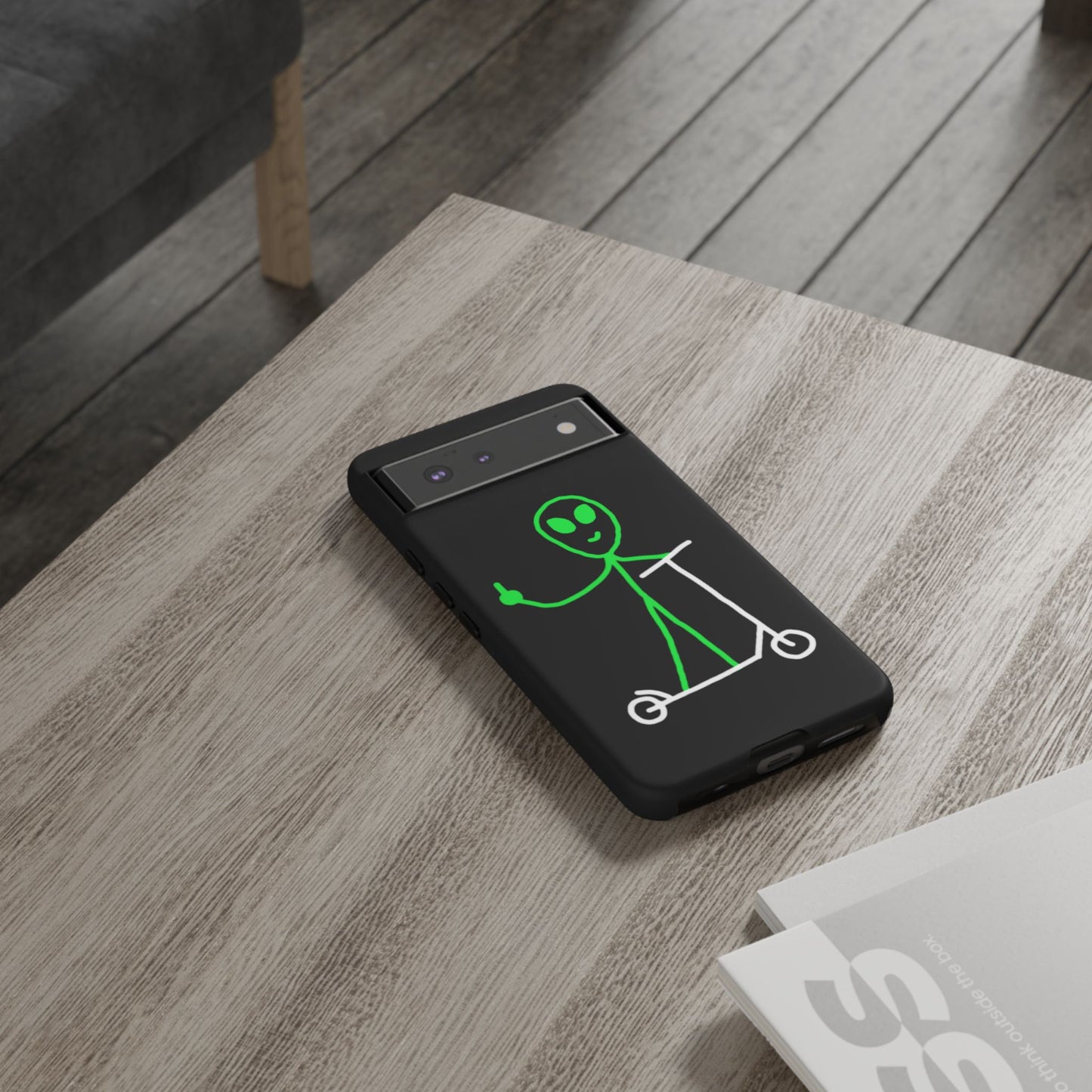 Alien on a Scooter Phone Case (Black)