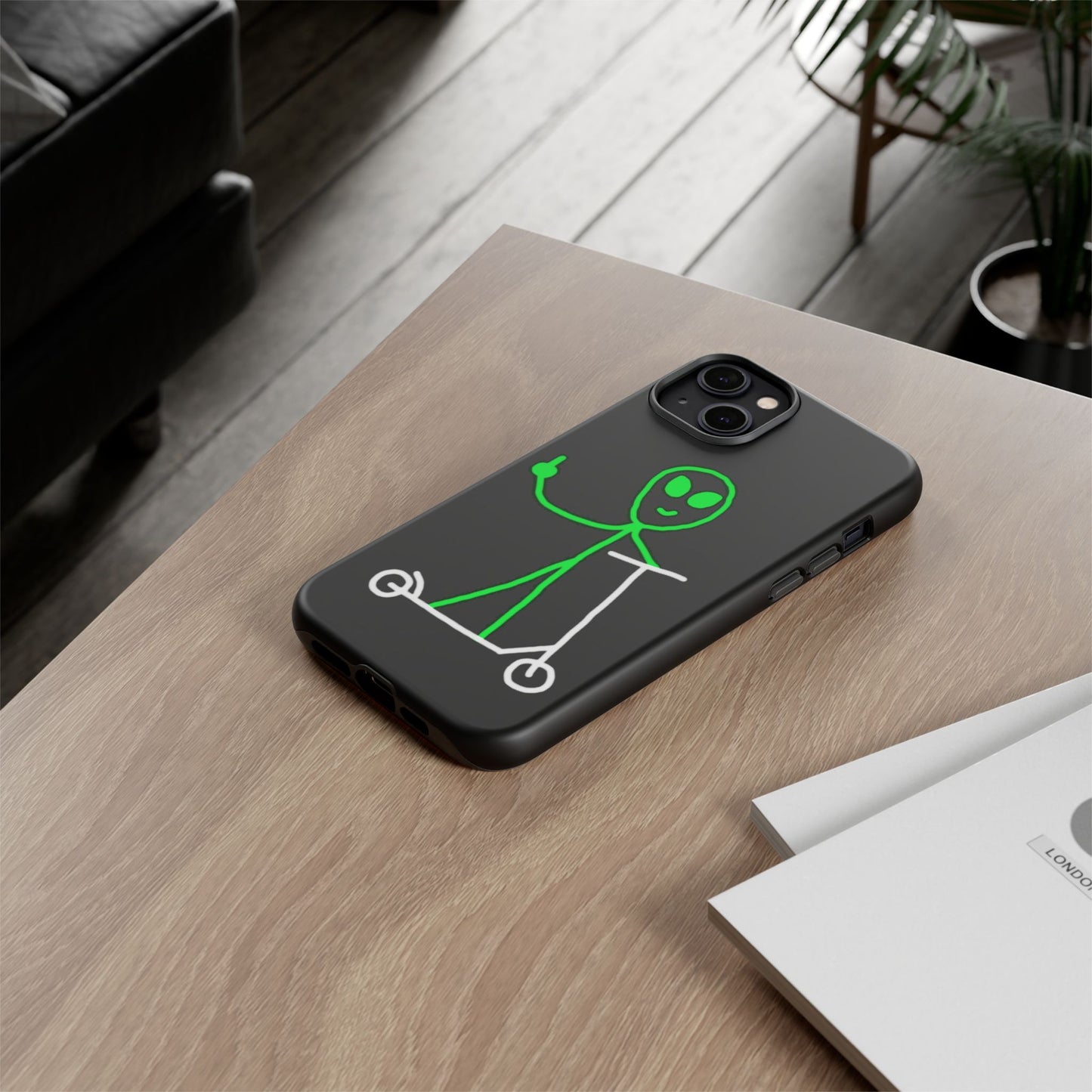 Alien on a Scooter Phone Case (Black)
