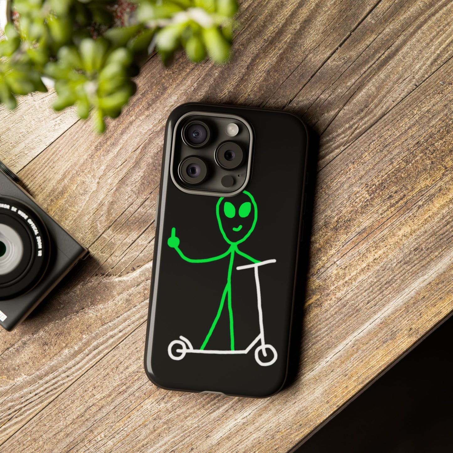 Alien on a Scooter Phone Case (Black)