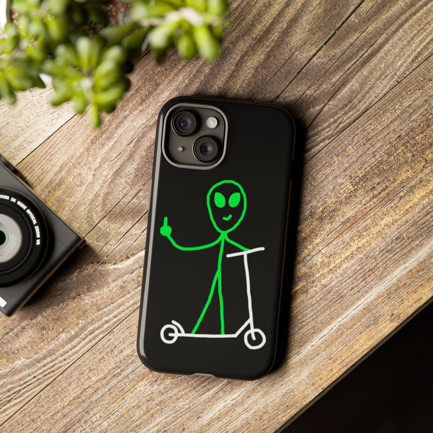 Alien on a Scooter Phone Case (Black)