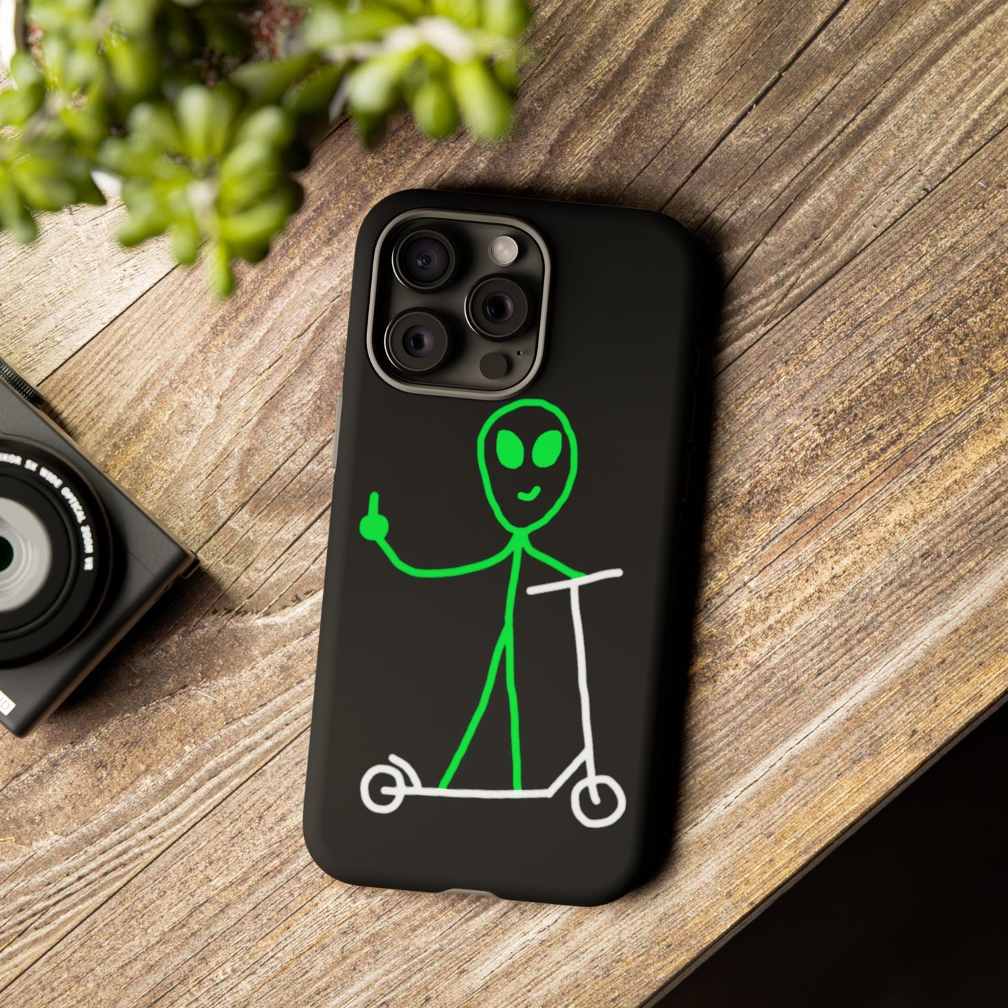 Alien on a Scooter Phone Case (Black)