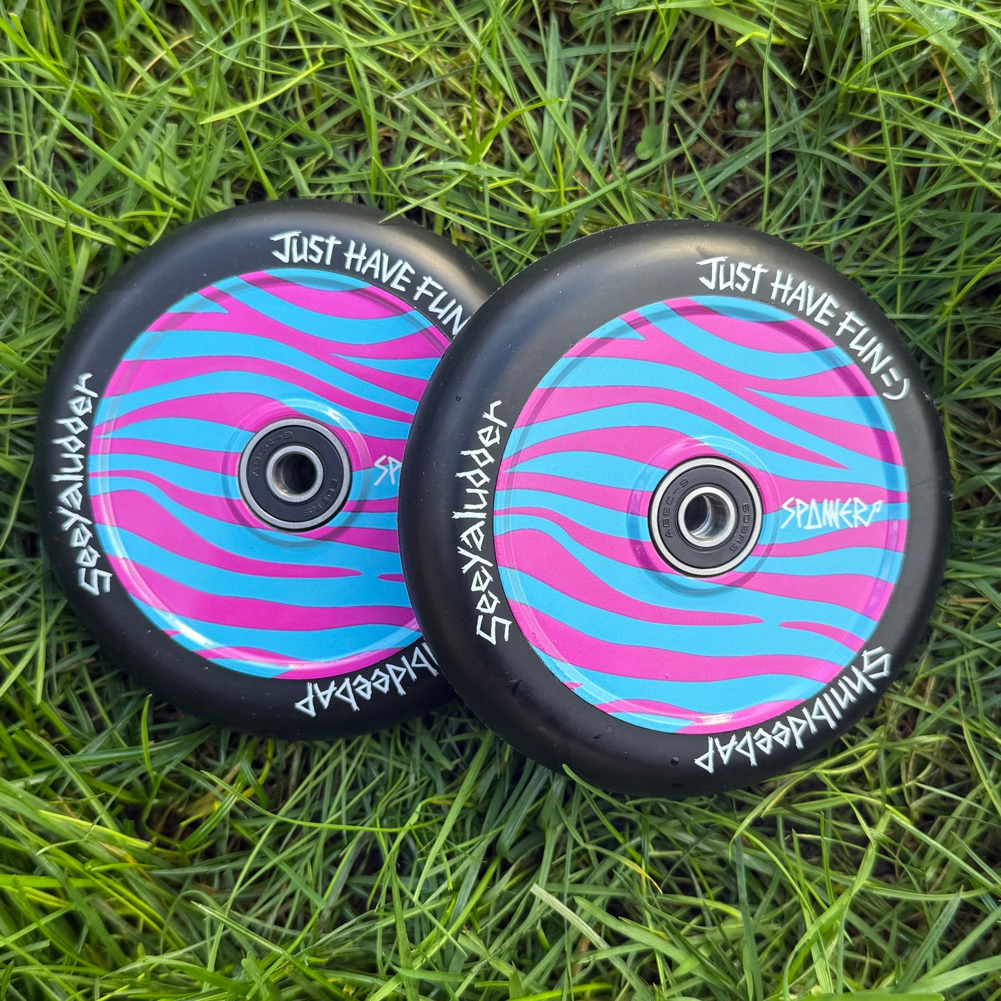 Pink & Blue Zebra Wheels